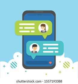 Businessman social chat, dialogue speech bubbles, social