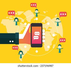 Businessman with  social network concept. flat design element. Vector illustration