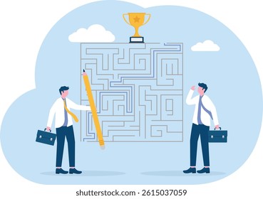 Businessman Solving Difficult Problem, Complex or Complicated Solution, Maze Solving Skill

