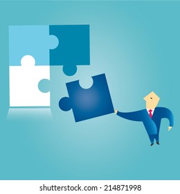 Businessman solving jigsaw puzzle
