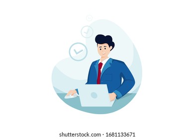 El hombre de negocios está resolviendo el problema en la laptop