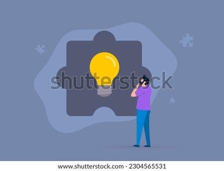 Businessman solving puzzle for problem-solving and brainstorming. Moment of inspiration and breakthrough. Concept of critical thinking and decision making illustration isolated on dark background