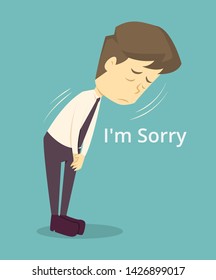 Businessman sorry, apologize.cartoon of business,employee unsuccess is the concept of the man characters business, the mood of people,can be used as a background,banner,infographic.illustration vector