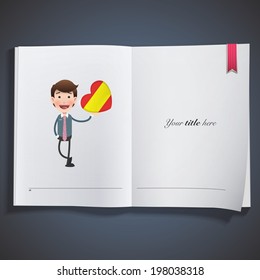 Businessman with spain flag heart printed on book