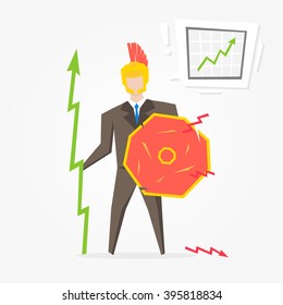 Businessman spartan (warrior) with chart vector illustration. Business character creative concept.
