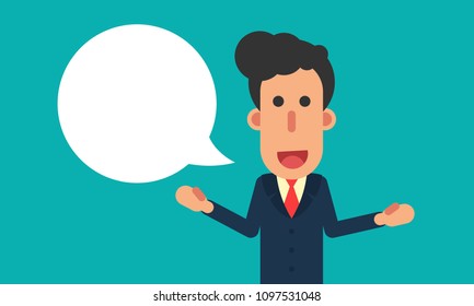 Businessman speak on blank empty bubble speech