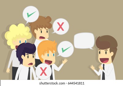 Businessman speaker business concept like dislike hands. Good or bad speech. The response from the audience. VECTOR