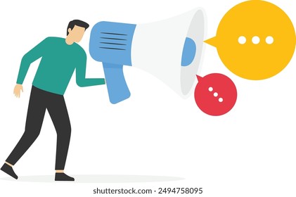 Businessman or speaker with megaphone. Concept of communication. Flat modern vector illustration

