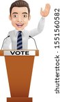 Businessman speaker on presentation podium