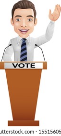 Businessman speaker on presentation podium