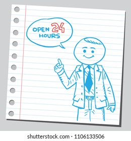 Businessman speaking about working non stop