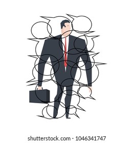 Businessman speaking. Bubble for text Communication. Boss answers questions. Office life vector illustration.