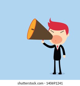 Businessman speaking into megaphone