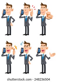 Businessman speaking on a mobile phone / 6 pose set