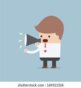 Businessman speaking through megaphone, VECTOR, EPS10