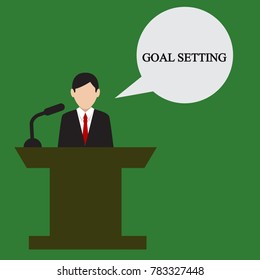 Businessman speaks. Business illustration with the inscription:goal setting