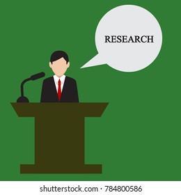 Businessman speaks. Business illustration with the inscription:research