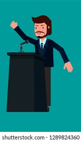 Businessman speaks to the public.  Vector illustration, flat design drawing.