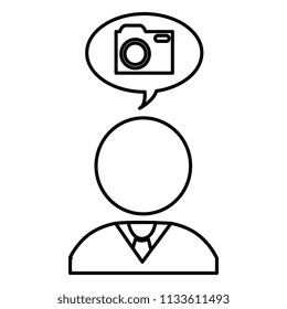 businessman with speech bubble and camera