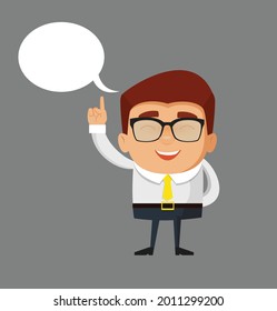 Businessman with Speech Bubble Flat Vector Cartoon Illustration 