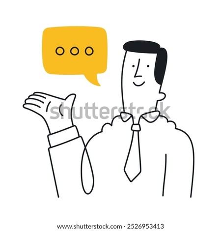 Businessman with Speech Bubble Icon. Doodle style with an editable strike.