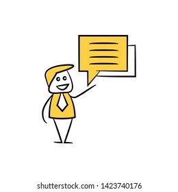 businessman and speech bubble icon yellow doodle theme