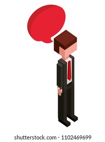 businessman with speech bubble isometric avatar character