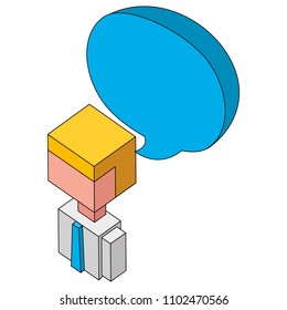businessman with speech bubble isometric avatar character