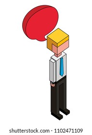 businessman with speech bubble isometric avatar character