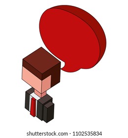 businessman with speech bubble isometric avatar character