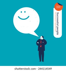 Businessman with speech bubble and smiling icon. Vector illustration Eps10 file. Global colors. Text and Texture in separate layers.