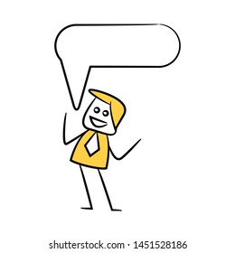 businessman with speech bubble yellow stick figure theme