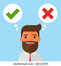 Businessman and speech bubbles with checkmarks