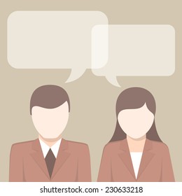 Businessman with speech bubbles, vector illustration