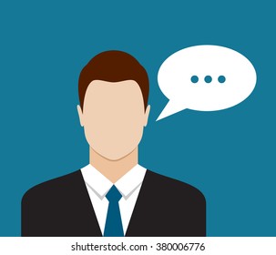 Businessman with speech communication bubble. Flat design vector illustration