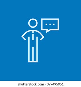Businessman with a speech square line icon.