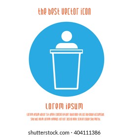 Businessman speech vector icon. Speaker simple isolated symbol. Business meeting sign. Conference logo round blue white.