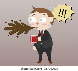 businessman spit coffee cartoon vector