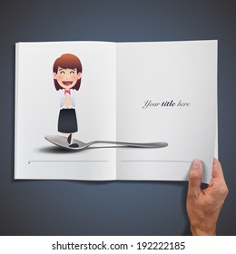 businessman with spoon printed on book. Vector design