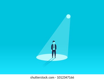 Businessman In Spotlight. Human Resource Recruitment. Person Success, Employee And Career. Vector Illustration