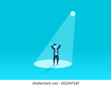 Businessman In Spotlight. Human Resource Recruitment. Person Success, Employee And Career. Vector Illustration