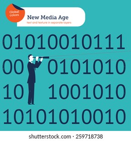 Businessman with spyglass in a computer code.
Vector illustration Eps10 file. Global colors. Text and Texture in separate layers.