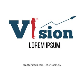 Businessman with Spyglass Having a Future Success Vision. Productivity in office work and trading vector art