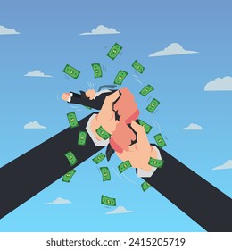 Businessman was squeezed by big hands and spent a lot of money vector