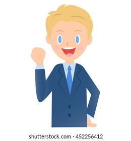 Businessman squeezing the fist, male company employee of illustration material