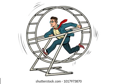 businessman in a squirrel wheel. Pop art retro comic book vector illustration