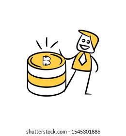 businessman and stack of bitcoins crypto currency concept yellow icons