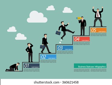 Businessman With Staircase Infographic. Steps To Success