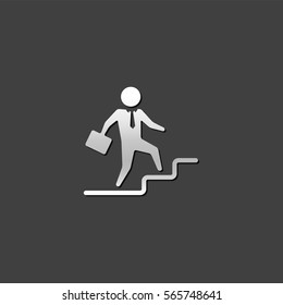 Businessman stairway icon in metallic grey color style. Business office future