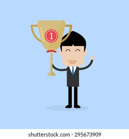 businessman stand with first place trophy Vector